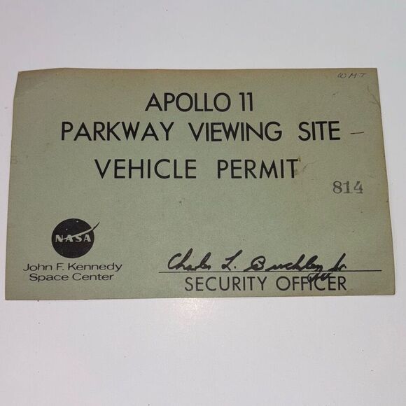 Vtg/Original Apollo 11 XI BIG Crew Patch Texas Art Embroider NASA+ parking pass - Picture 5 of 7